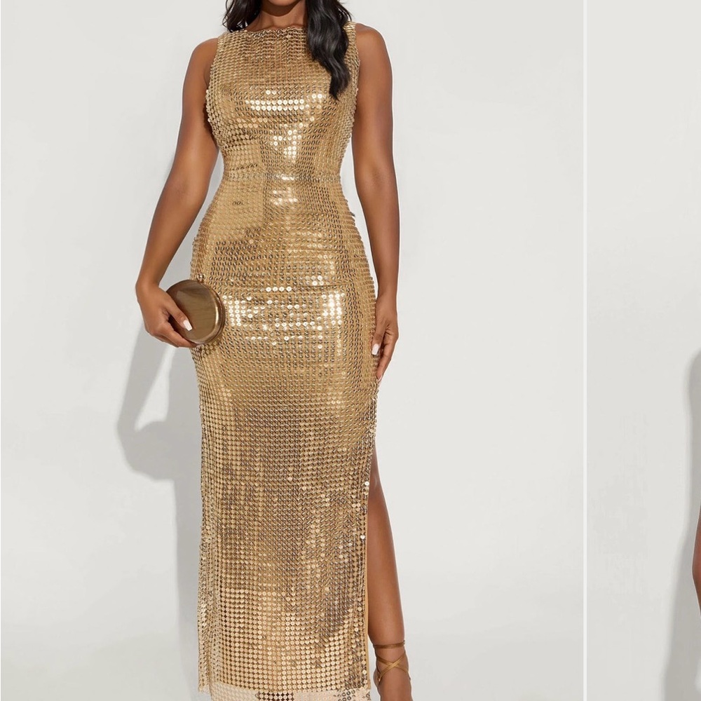 Gold Sequin Sleeveless Column Dress